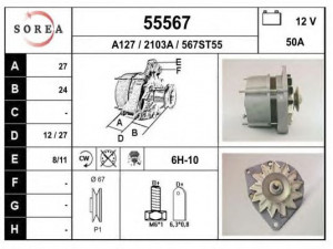 EAI 55567 kintamosios srovės generatorius 
 Elektros įranga -> Kint. sr. generatorius/dalys -> Kintamosios srovės generatorius
116100506008, 116100506012, 116550506000