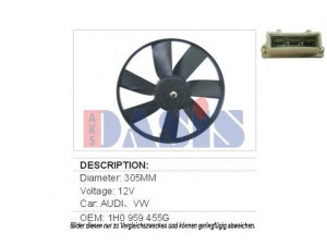 AKS DASIS 048690N ventiliatorius, radiatoriaus 
 Aušinimo sistema -> Oro aušinimas
191959455AH, 1H0959455AR, 1H0959455F