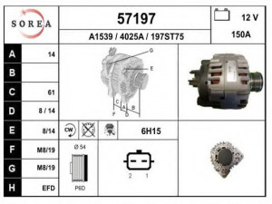 EAI 57197 kintamosios srovės generatorius 
 Elektros įranga -> Kint. sr. generatorius/dalys -> Kintamosios srovės generatorius
231000026R