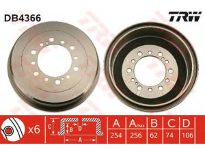 TRW DB4366 stabdžių būgnas 
 Stabdžių sistema -> Būgninis stabdys -> Stabdžių būgnas
4243160110