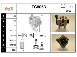 SNRA TC8053 kintamosios srovės generatorius 
 Elektros įranga -> Kint. sr. generatorius/dalys -> Kintamosios srovės generatorius
A2TB2191, A2TB4791, 57052B, 57054V