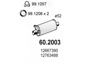 ASSO 60.2003 priekinis duslintuvas 
 Išmetimo sistema -> Duslintuvas
1266739, 12667390, 1276348, 12763488