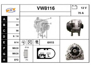 SNRA VW8116 kintamosios srovės generatorius 
 Elektros įranga -> Kint. sr. generatorius/dalys -> Kintamosios srovės generatorius
03D903025D