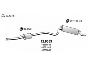 ASSO 12.8059 vidurinis / galinis duslintuvas 
 Išmetimo sistema -> Duslintuvas
46521913, 46523254, 46559845, 46559846