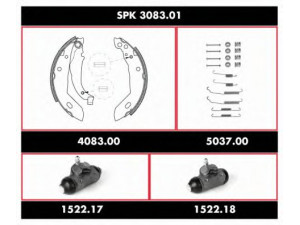 REMSA SPK 3083.01 stabdžių rinkinys, būgniniai stabdžiai 
 Stabdžių sistema -> Būgninis stabdys -> Stabdžių remonto rinkinys
4241-7L, 7701205311, 7701205312