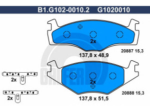 GALFER B1.G102-0010.2 stabdžių trinkelių rinkinys, diskinis stabdys 
 Techninės priežiūros dalys -> Papildomas remontas
191 698 151 G, 191 698 151 B, 191 698 151 G