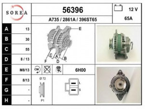 EAI 56396 kintamosios srovės generatorius 
 Elektros įranga -> Kint. sr. generatorius/dalys -> Kintamosios srovės generatorius
A2T00991, MD097405, MD099624, MD102084
