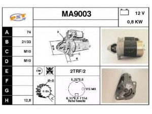 SNRA MA9003 starteris 
 Elektros įranga -> Starterio sistema -> Starteris
HE6518400, HE6518400A, M3T32081