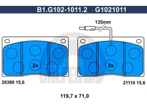 GALFER B1.G102-1011.2 stabdžių trinkelių rinkinys, diskinis stabdys 
 Techninės priežiūros dalys -> Papildomas remontas
77 01 203 071, 77 01 349 255