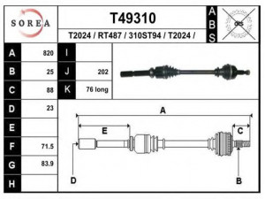 EAI T49310 kardaninis velenas 
 Ratų pavara -> Kardaninis velenas
391004084R