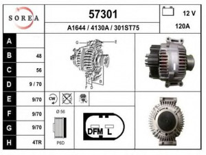 EAI 57301 kintamosios srovės generatorius 
 Elektros įranga -> Kint. sr. generatorius/dalys -> Kintamosios srovės generatorius
06B903016AE, 06B903016P, 06B903016S