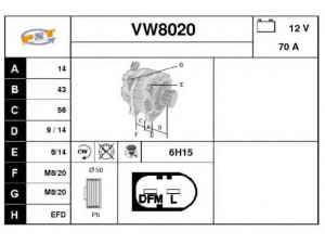 SNRA VW8020 kintamosios srovės generatorius 
 Elektros įranga -> Kint. sr. generatorius/dalys -> Kintamosios srovės generatorius
037903025L