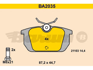BARUM BA2035 stabdžių trinkelių rinkinys, diskinis stabdys 
 Techninės priežiūros dalys -> Papildomas remontas
60777601, 9941669, 9942904, 9945496