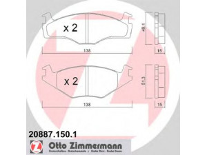 ZIMMERMANN 20887.150.1 stabdžių trinkelių rinkinys, diskinis stabdys 
 Techninės priežiūros dalys -> Papildomas remontas
171 615 115 A, 191 698 151 B, 191 698 151 G