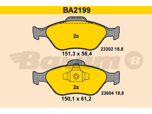 BARUM BA2199 stabdžių trinkelių rinkinys, diskinis stabdys 
 Techninės priežiūros dalys -> Papildomas remontas
1101462, 1101464, 1128463, 1145299