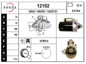 EAI 12102 starteris 
 Elektros įranga -> Starterio sistema -> Starteris
3610002511, 3610002550, 3610002555