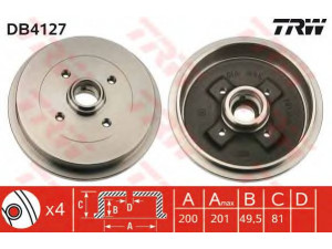 TRW DB4127 stabdžių būgnas 
 Stabdžių sistema -> Būgninis stabdys -> Stabdžių būgnas
191501615A, 1H0501615, 1H050161A
