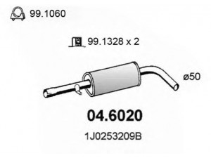 ASSO 04.6020 vidurinis duslintuvas 
 Išmetimo sistema -> Duslintuvas
1J0253209B, 1J0253209N, JZW253209
