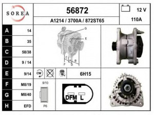 EAI 56872 kintamosios srovės generatorius 
 Elektros įranga -> Kint. sr. generatorius/dalys -> Kintamosios srovės generatorius
03C903023B, 03C903023D
