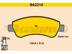BARUM BA2214 stabdžių trinkelių rinkinys, diskinis stabdys 
 Techninės priežiūros dalys -> Papildomas remontas
16 104 896 80, 16 112 939 80, 4252 18