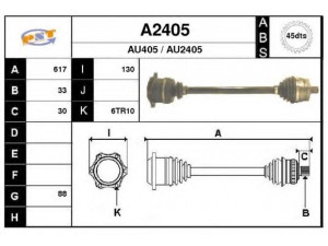 SNRA A2405 kardaninis velenas 
 Ratų pavara -> Kardaninis velenas
8D0407272AN, 8D0407452BV, 8D0407452BX