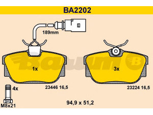 BARUM BA2202 stabdžių trinkelių rinkinys, diskinis stabdys 
 Techninės priežiūros dalys -> Papildomas remontas
701 698 451, 7D0 698 451, 7D0 698 451 A