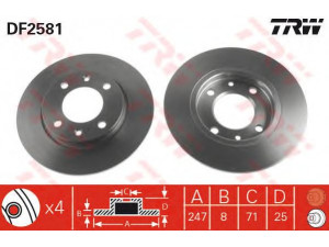 TRW DF2581 stabdžių diskas 
 Dviratė transporto priemonės -> Stabdžių sistema -> Stabdžių diskai / priedai
169115, 4249F5, 95661749, 96012770