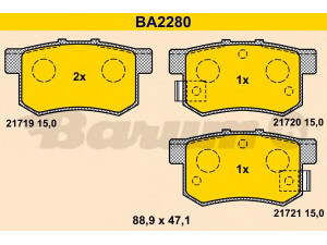 BARUM BA2280 stabdžių trinkelių rinkinys, diskinis stabdys 
 Techninės priežiūros dalys -> Papildomas remontas
71750931, 43022-S2A-000, 43022-S2A-E50