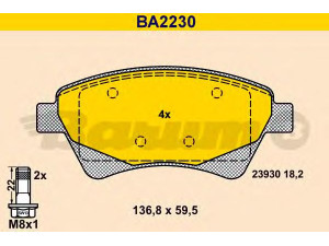 BARUM BA2230 stabdžių trinkelių rinkinys, diskinis stabdys 
 Techninės priežiūros dalys -> Papildomas remontas
41 06 012 41R, 41 06 087 13R, 77 01 207 184