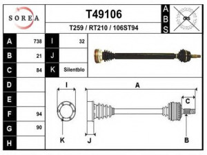 EAI T49106 kardaninis velenas 
 Ratų pavara -> Kardaninis velenas
7701349935, 7701351805