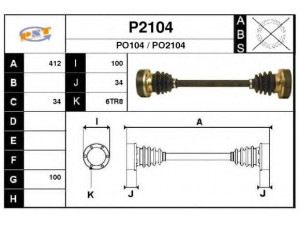 SNRA P2104 kardaninis velenas 
 Ratų pavara -> Kardaninis velenas
181501201A, 477501103, 93733202101