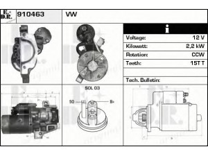 EDR 910463 starteris 
 Elektros įranga -> Starterio sistema -> Starteris
09A911023A, 09A911023B, S13-250