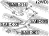 FEBEST SAB-003 valdymo svirties/išilginių svirčių įvorė 
 Ašies montavimas/vairavimo mechanizmas/ratai -> Valdymo svirtis/pasukamosios svirties sujungimas -> Montavimas/sutvirtinimas
20251-AA000, 20251-AA040