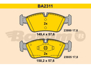 BARUM BA2311 stabdžių trinkelių rinkinys, diskinis stabdys 
 Techninės priežiūros dalys -> Papildomas remontas
34 11 6 769 763, 34 11 6 769 951