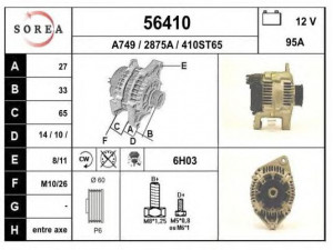 EAI 56410 kintamosios srovės generatorius 
 Elektros įranga -> Kint. sr. generatorius/dalys -> Kintamosios srovės generatorius
A3TA0591, A4T02893, A4T02893B, A4TA0891