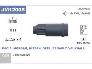 JANMOR JM1200S kamštis, ritė 
 Kibirkšties / kaitinamasis uždegimas -> Uždegimo laidai/jungtys