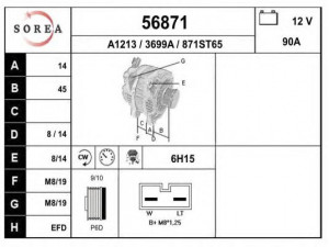 EAI 56871 kintamosios srovės generatorius 
 Elektros įranga -> Kint. sr. generatorius/dalys -> Kintamosios srovės generatorius
98VW10300BA, 038903023H