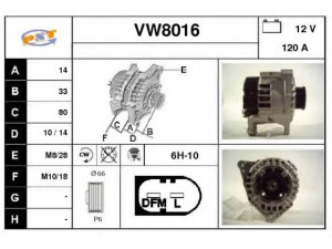 SNRA VW8016 kintamosios srovės generatorius 
 Elektros įranga -> Kint. sr. generatorius/dalys -> Kintamosios srovės generatorius
078903016F, 078903016H