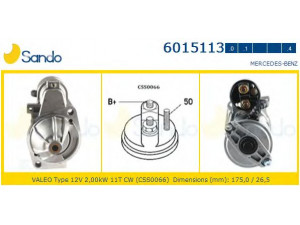 SANDO 6015113.1 starteris 
 Elektros įranga -> Starterio sistema -> Starteris
0041512101, 0041513001, 0041516601