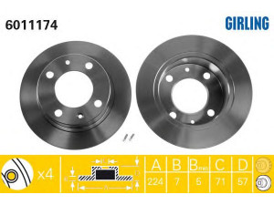 GIRLING 6011174 stabdžių diskas 
 Stabdžių sistema -> Diskinis stabdys -> Stabdžių diskas
95582061, 95582062, 95661849