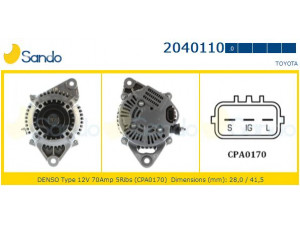 SANDO 2040110.0 kintamosios srovės generatorius 
 Elektros įranga -> Kint. sr. generatorius/dalys -> Kintamosios srovės generatorius
2706002050, 2706015080, 270601508084