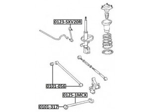 ASVA 0101-056 valdymo svirties/išilginių svirčių įvorė 
 Ašies montavimas/vairavimo mechanizmas/ratai -> Valdymo svirtis/pasukamosios svirties sujungimas -> Montavimas/sutvirtinimas
48725-05080, 48725-05100, 48710-05050