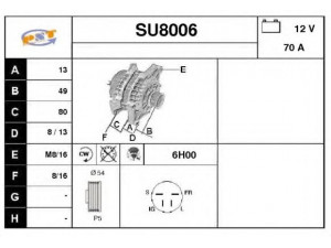 SNRA SU8006 kintamosios srovės generatorius 
 Elektros įranga -> Kint. sr. generatorius/dalys -> Kintamosios srovės generatorius
A2T09591, 23300AA040, 23700AA090