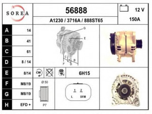 EAI 56888 kintamosios srovės generatorius 
 Elektros įranga -> Kint. sr. generatorius/dalys -> Kintamosios srovės generatorius
9121119, 8200190721