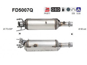 AS FD5007Q suodžių / kietųjų dalelių filtras, išmetimo sistema 
 Išmetimo sistema -> Suodžių/dalelių filtras
1731FV, 1731YJ, 174006