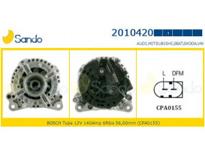 SANDO 2010420.1 kintamosios srovės generatorius 
 Elektros įranga -> Kint. sr. generatorius/dalys -> Kintamosios srovės generatorius
03L903023F, 06F903023A, 06F903023C