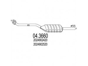 MTS 04.3660 katalizatoriaus keitiklis 
 Išmetimo sistema -> Katalizatoriaus keitiklis
2024902420, 2024902520, 2104900919