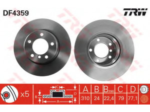 TRW DF4359 stabdžių diskas 
 Stabdžių sistema -> Diskinis stabdys -> Stabdžių diskas
34116756745, 34116764021, 34116864059