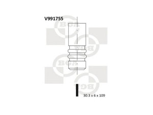 BGA V991755 įleidimo vožtuvas 
 Variklis -> Variklio uždegimo laiko reguliavimo kontrolė -> Vožtuvų eilė -> Vožtuvai/dalys
11341485585