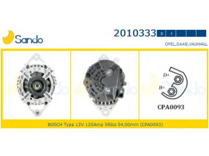 SANDO 2010333.0 kintamosios srovės generatorius 
 Elektros įranga -> Kint. sr. generatorius/dalys -> Kintamosios srovės generatorius
09195336, 13125229, 13147093, 13156054